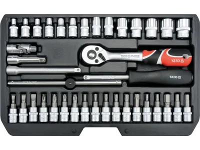 Набір головок торцевих YATO : квадрат 1/4", М4-13 з інструментами. 38 шт.