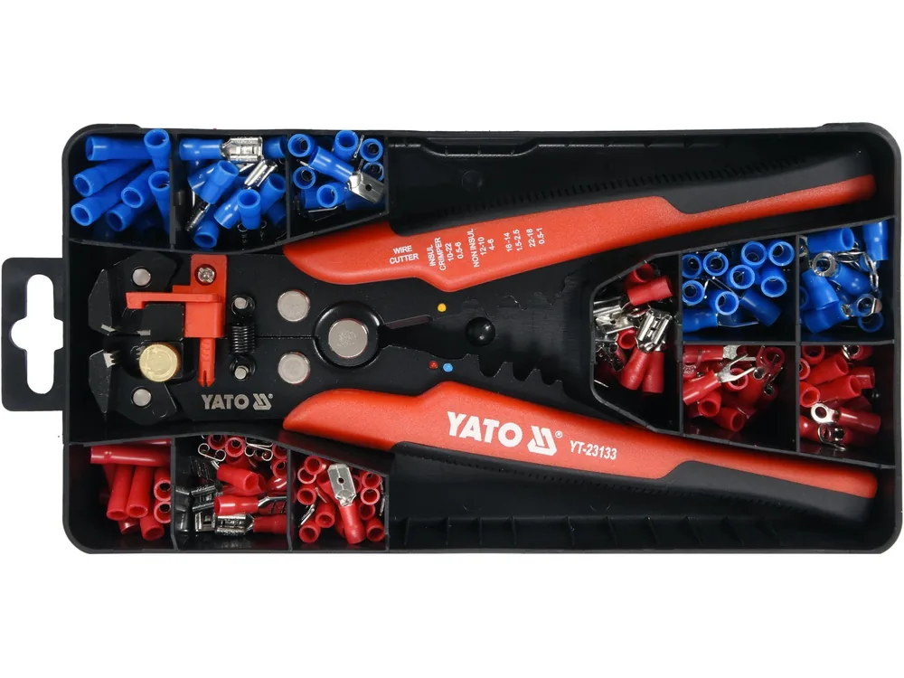 Кліщі для обтискання і зачистки проводів YATO, L=205мм, 0,2-6мм², з наконечниками, 191 елем.