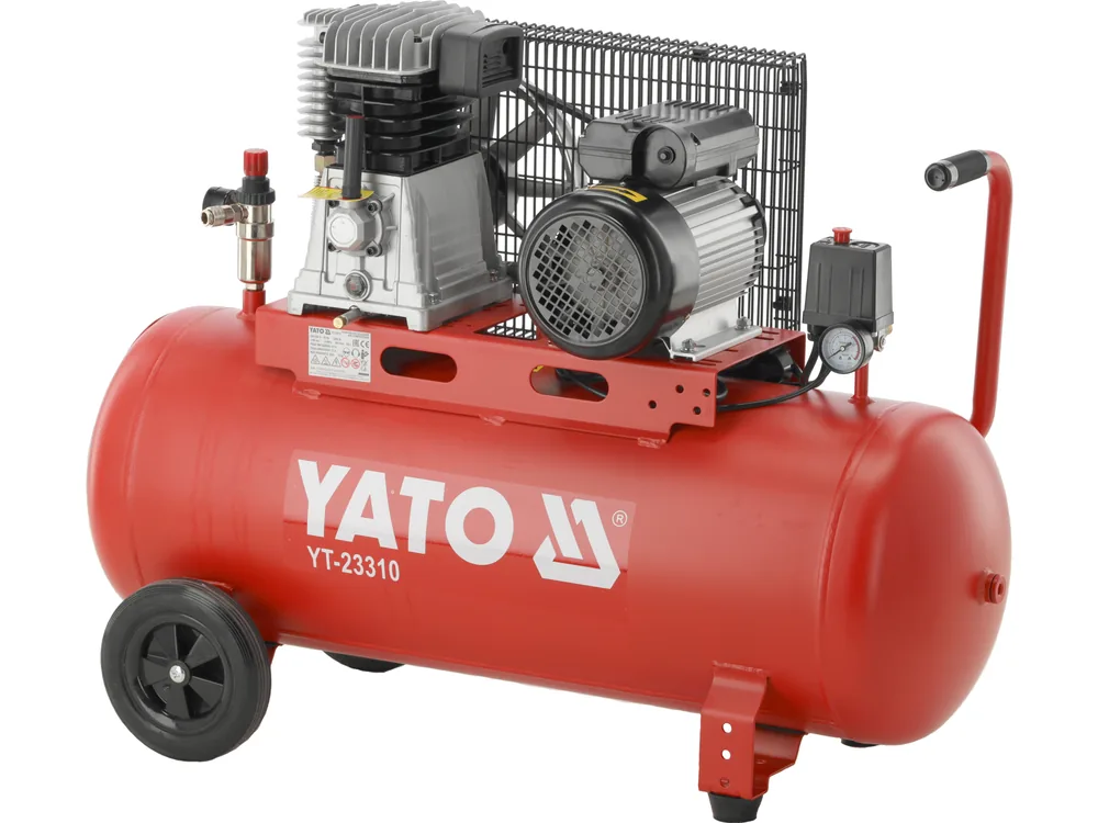 Компресор мережевий YATO 230 В, 2,2 кВт, тиск ≤ 8 Bar, под. повітря- 360 л/хв, ресивер- 100 л