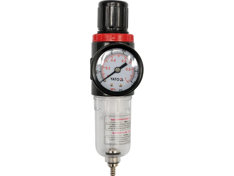 Фільтр пневматичний з редуктором і манометром YATO : 1/4", max. P= 0.93 MPa 60°max
