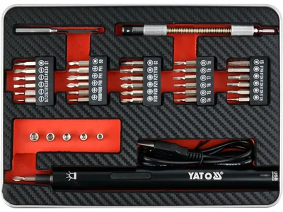Викрутка акумул. з набором біт YATO : Li-Ion 3.6В 450 мАгод, LED-підсвітка, HEX-1/4", CrV, 39шт+кейс