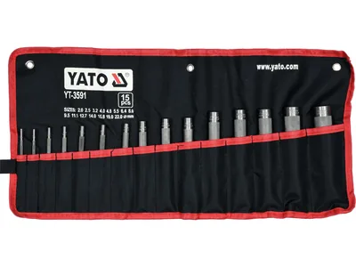 Пробійники отворів до шкіри YATO : Ø= 2 - 22 мм, Набір 15 Шт.