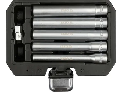 Головки торцеві YATO дуже довгі, з квадратами 1/4" і 3/8", М= 8, 10, 12, 13, 14 мм, L= 120 мм, 6 еле