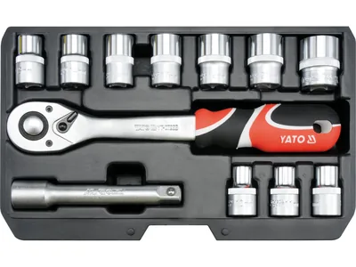 Набір головок торцевих YATO : квадрат 1/2", М10-24 з тріщаткою, подовжувачем. 12 Шт.