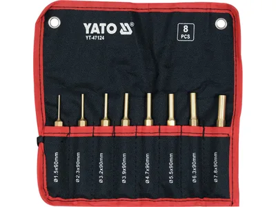 Пробійники латунні YATO: Ø= 1,5- 7,8 мм, l= 90 мм, компл. 8 шт