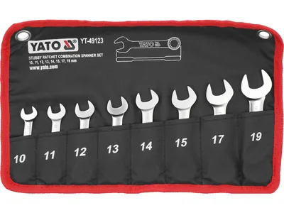 Ключі комбіновані короткі YATO з "тріскачкою"  Cr-V,  М10, 11, 12, 13, 14, 15, 17, 19 мм, 8 шт.