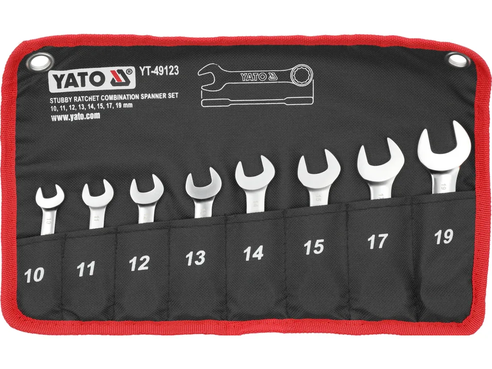 Ключі комбіновані короткі YATO з "тріскачкою" Cr-V, М10, 11, 12, 13, 14, 15, 17, 19 мм, 8 шт.