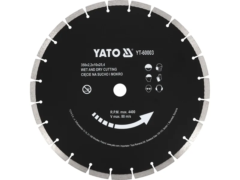 Диск алмазний сегментний по бетону YATO : Ø= 350x 25,4 мм. t= 3,4 мм, до YT-84820