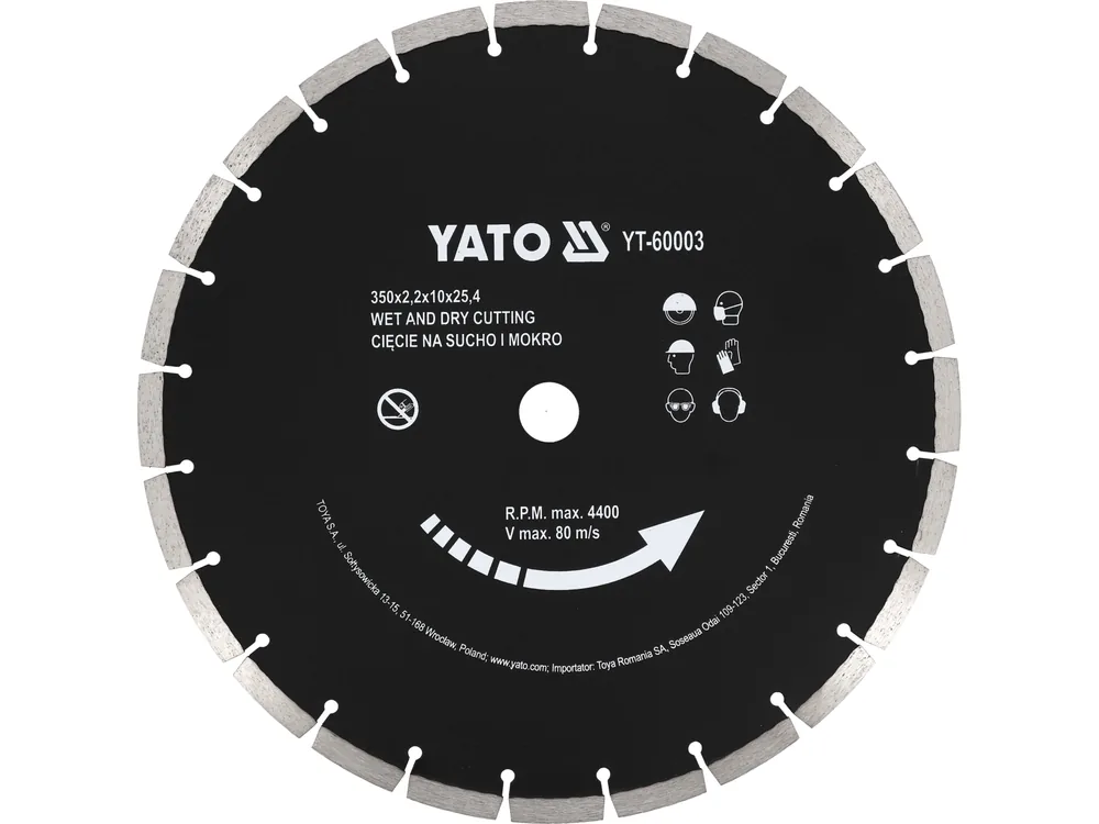 Диск алмазний сегментний по бетону YATO : Ø= 350x 25,4 мм. t= 3,4 мм, до YT-84820