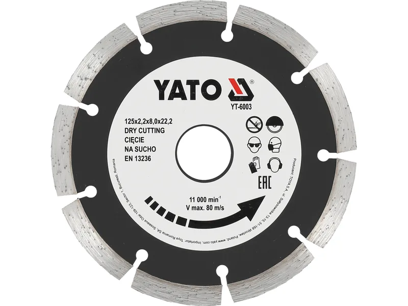 Диск алмазний сегмент YATO : "SEGMENT" Ø= 125x8.0x22,2 мм. H= 2,2 мм