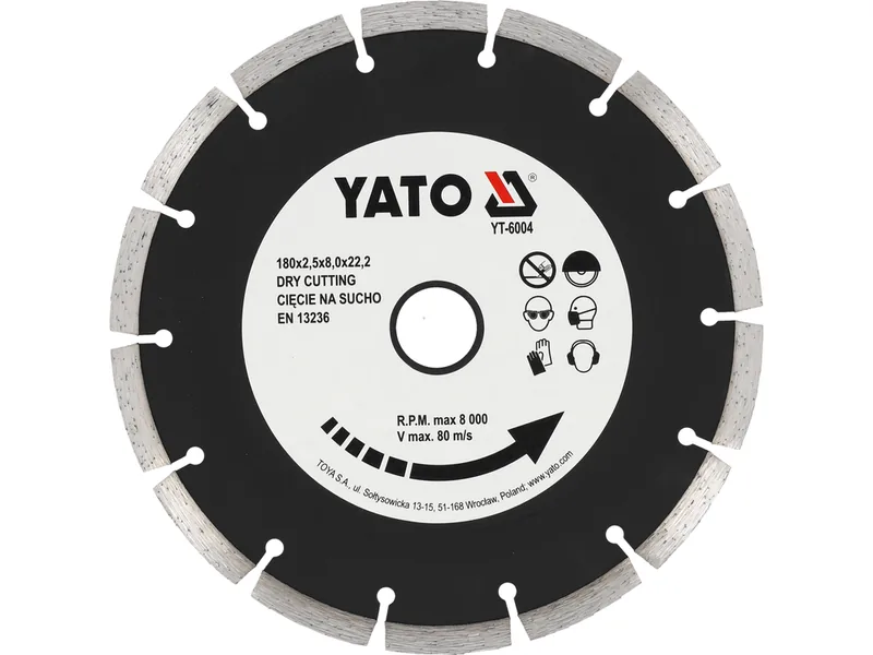 Диск алмазний сегмент YATO : "SEGMENT" Ø= 180x8,0x22,2 мм. H= 2,5 мм