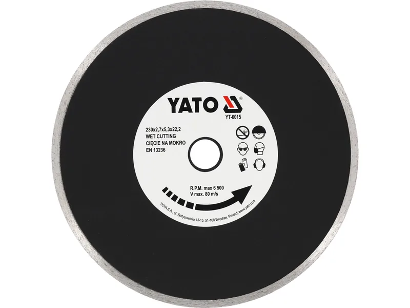 Диск алмазний суцільний YATO : Ø= 230x5,3x22,2 мм. H= 2,7 мм. для мокрої різки