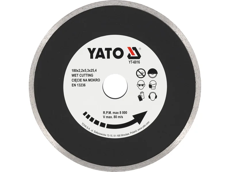 Диск алмазний суцільний YATO : Ø= 180x8,0x25,4 мм. H= 2,2 мм до (79260)