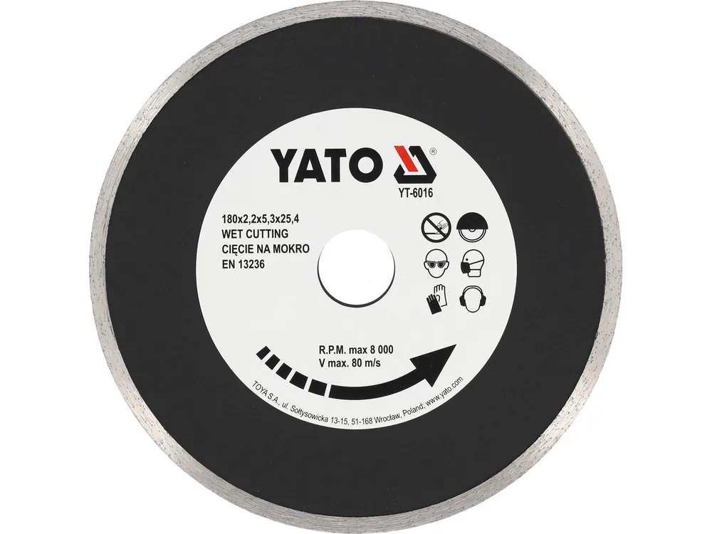 Диск алмазний суцільний YATO : Ø= 180x8,0x25,4 мм. H= 2,2 мм до (79260)