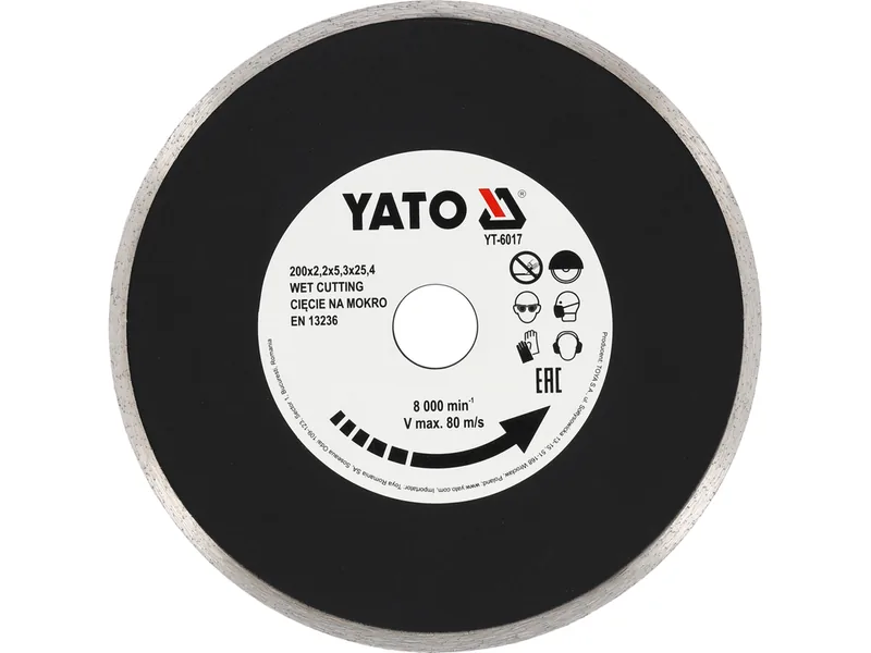 Диск алмазний суцільний YATO : Ø= 200х8,0x25,4 мм. H= 2.2 мм