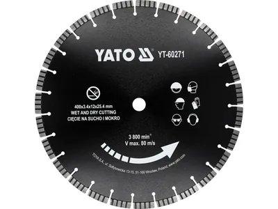 Диск відрізний сегментний алмазний по бетону YATO Ø= 400/25,4x3.4 мм, в мокрому і сухому режимі