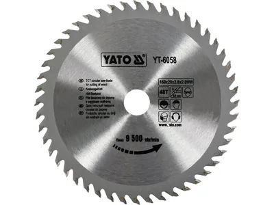 Диск пиляльний победітовий по дереву YATO: 160x20x2.8x2.0 мм, 48 зубців, R.P.M до 9500 1/хв