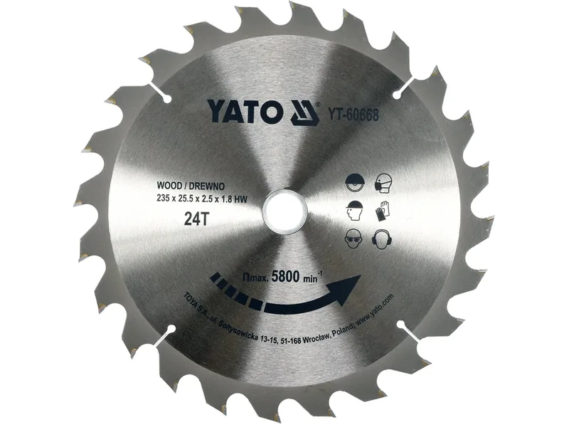 Диск пиляльний победітовий по дереву YATO: 160x20x2.2x1.5 мм, 60 зубців, R.P.M до 9500 1/хв