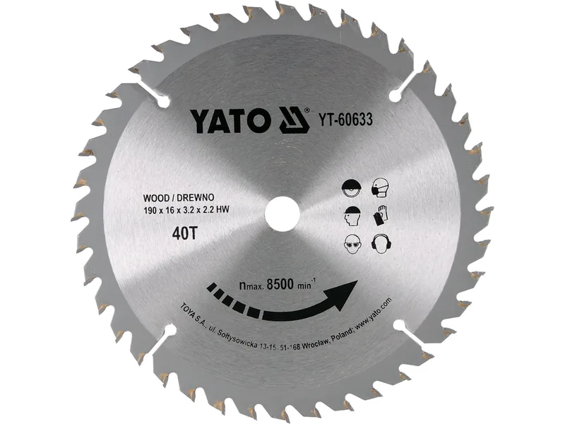Диск победітовий по дереву YATO: 190х 16x 3.2x 2,2 мм, 40 зубів