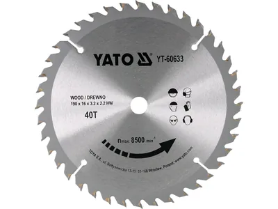 Диск победітовий по дереву YATO: 190х 16x 3.2x 2,2 мм, 40 зубів