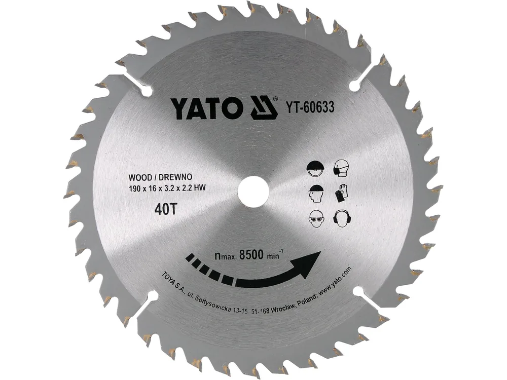 Диск победітовий по дереву YATO: 190х 16x 3.2x 2,2 мм, 40 зубів