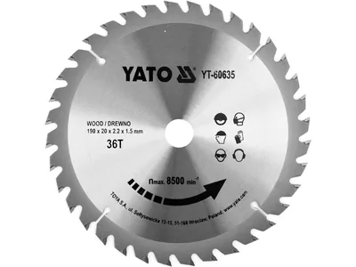 Диск пиляльний победітовий по дереву YATO: 190x20x2.2x1.5 мм, 36 зубців, R.P.M до 8500 1/хв