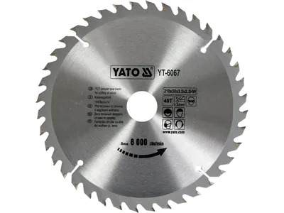 Диск пиляльний победітовий по дереву YATO: 210х30x3.2x2.2 мм, 40 зубців, R.P.M до 8000 1/хв