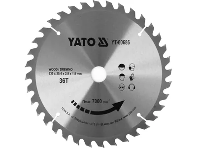 Диск пиляльний победітовий по дереву YATO: 235x25.4x2.8x1.8 мм, 36 зубців R.P.M до 7000 1/хв