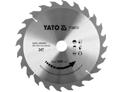 Диск пиляльний победітовий по дереву YATO: 255x30x3.0x2.0 мм, 24 зубці, R.P.M до 6000 1/хв