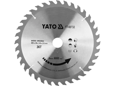 Диск пиляльний победітовий по дереву YATO: 255x30x3.0x2.0 мм, 36 зубців, R.P.M до 6000 1/хв