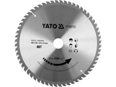 Диск пиляльний победітовий по дереву YATO: 255x30x3.0x2.0 мм, 60 зубців, R.P.M до 6000 1/хв
