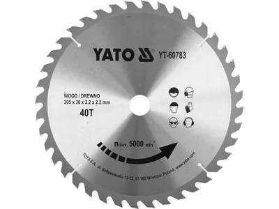 Диск пиляльний победітовий по дереву YATO: 305x30x3.2x2.2 мм, 40 зубців, R.P.M до 5000 1/хв