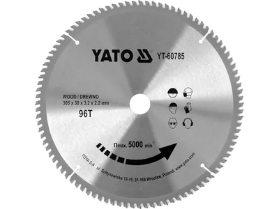 Диск пиляльний победітовий по дереву YATO: 305x30x3.2x2.2 мм, 96 зубців, R.P.M до 5000 1/хв