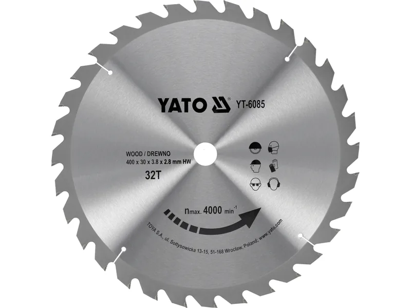 Диск пиляльний победітовий по дереву YATO: 400х30x3.8x2.8 мм, 32 зубці, R.P.M до 4000 1/хв
