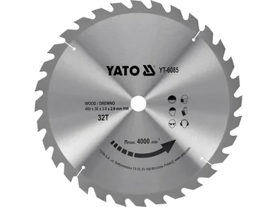 Диск пиляльний победітовий по дереву YATO: 400х30x3.8x2.8 мм, 32 зубці, R.P.M до 4000 1/хв