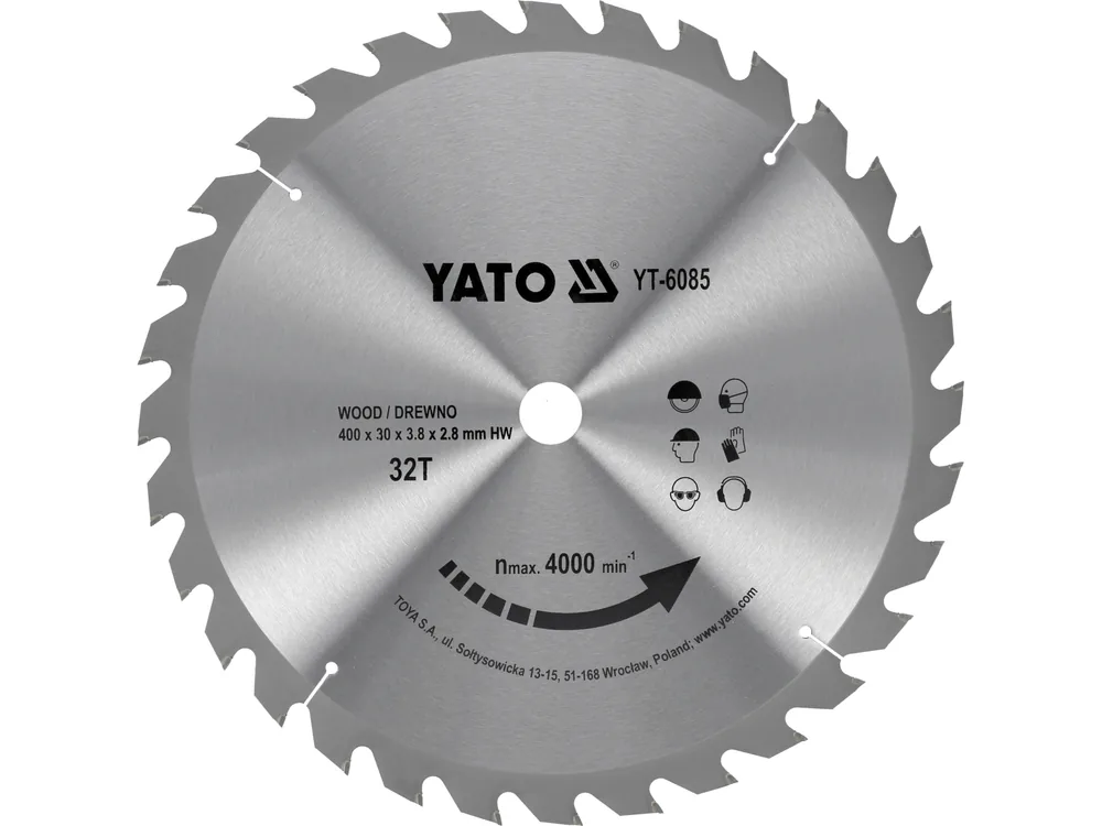 Диск пиляльний победітовий по дереву YATO: 400х30x3.8x2.8 мм, 32 зубці, R.P.M до 4000 1/хв