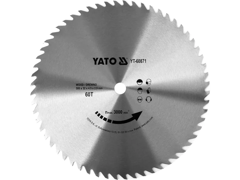Диск пиляльний по дереву YATO: 500x32x4.5 мм, 60 зубців, R.P.M до 3000 1/хв