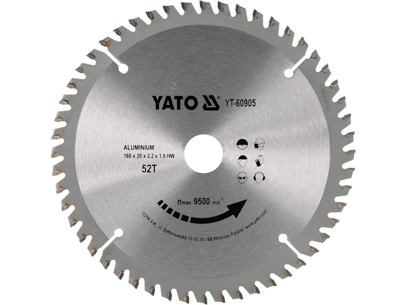 Диск пиляльний по алюмінію YATO, Ø= 160/20 мм, 52 зубці, t= 1,5 мм
