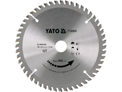 Диск пиляльний по алюмінію YATO, Ø= 160/20 мм, 52 зубці, t= 1,5 мм