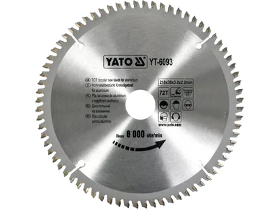 Диск пиляльний по алюмінію YATO, 210х30х3.0x2.2 мм, 72 зубці, R.P.M до 8000 1/хв