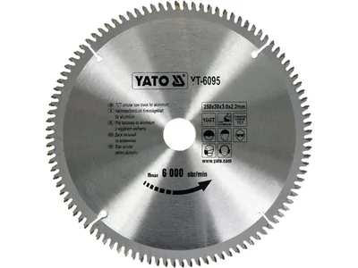 Диск пиляльний по алюмінію YATO, 250х30х3.0x2.2 мм, 100 зубців, R.P.M до 6000 1/хв