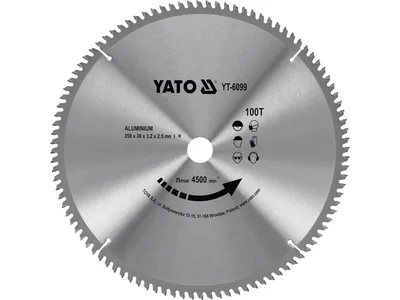 Диск пиляльний по алюмінію YATO : 350х30х3.2x2.5 мм, 100 зубців, R.P.M до 4500 1/хв