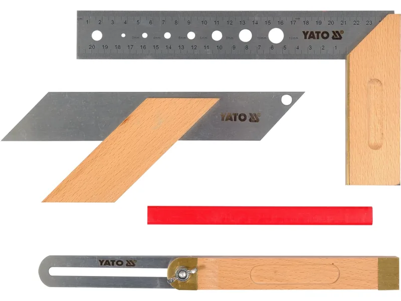 Набір столярних кутників 3 шт YATO: 90˚ L=250 мм,рег.кут,діаг.45˚,135˚L=235 мм стол.олів L=180мм(DW)