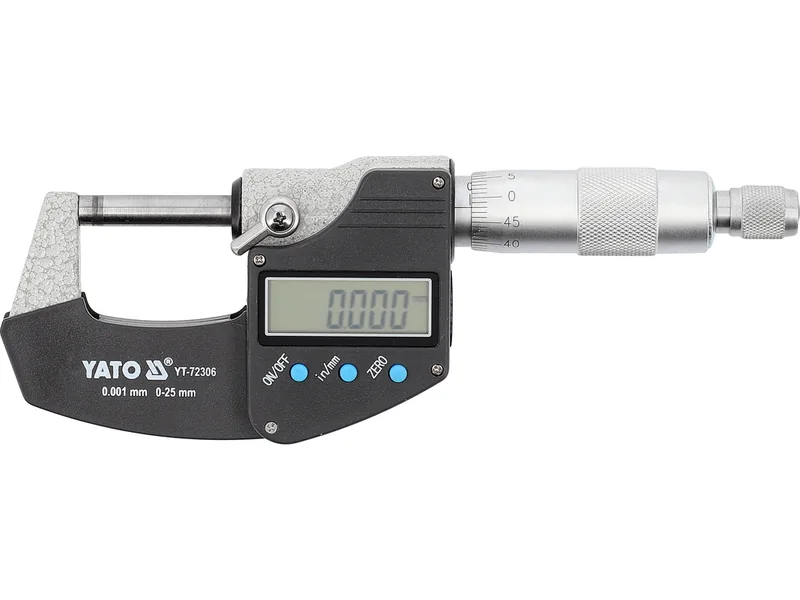 Мікрометр YATO з LCD цифровою шкалою, точністю 0.001 мм в діапазоні 0 - 25 мм