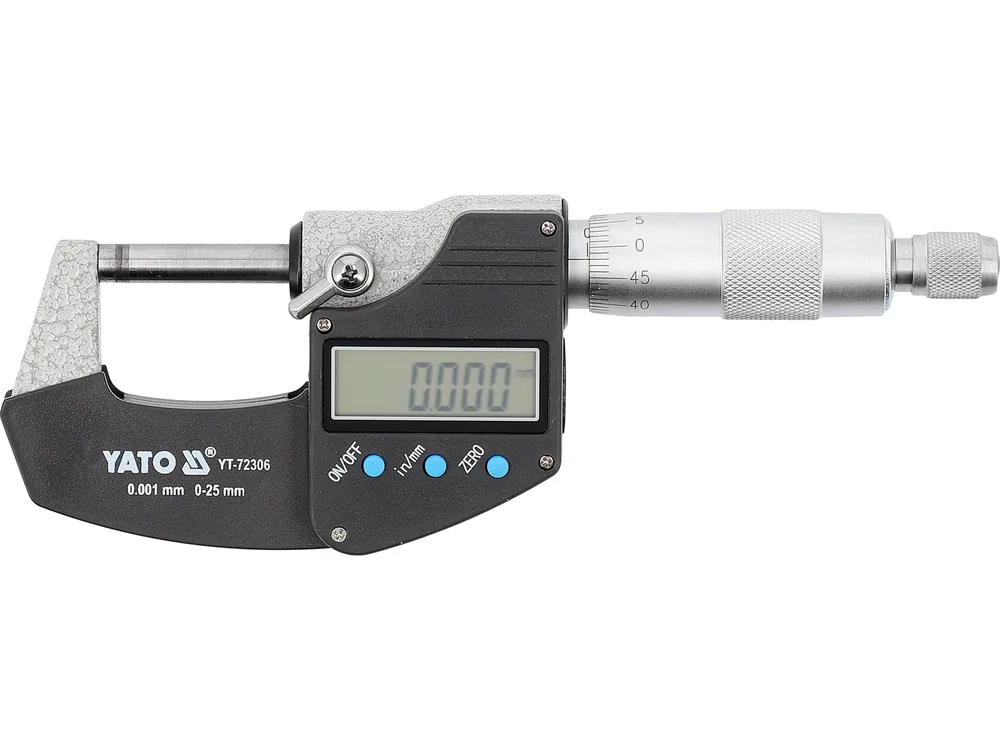 Мікрометр YATO з LCD цифровою шкалою, точністю 0.001 мм в діапазоні 0 - 25 мм