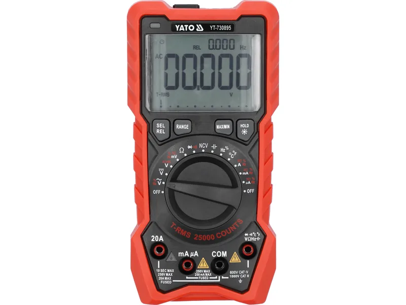 Мультиметр TRUE RMS електричних параметрів YATO з LCD-цифровим діапазоном 25000 від 3х1,5V;AA батар