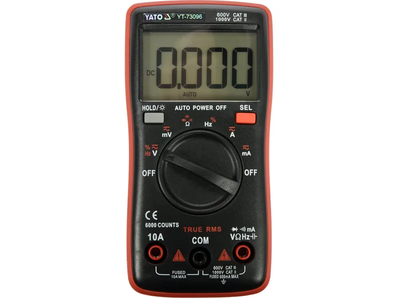 Мультиметр TRUE RMS електричних параметрів YATO з LCD-цифровим діапазоном 6000