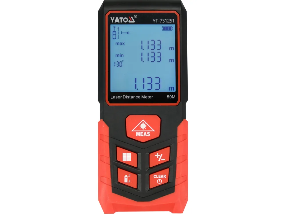 Дальномір лазерний YATO з LCD- дисплеєм, дальн- 50м, похибка ±2мм, виміри площі і об'єму живл- 2-ААА