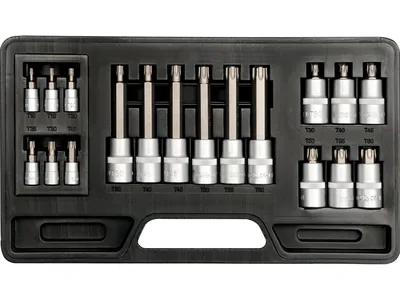 Набір головок торцевих з насадками TORX YATO : квадрат 1/2"-1/4". TORX T10-T60. 18 Шт.