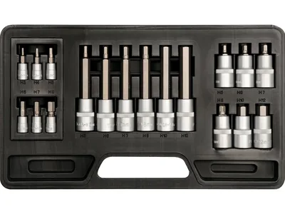 Набір головок торцевих з насадками HEX YATO: квадрат 1/2"-1/4" HEX 3-12 мм 18 Од (кейс)